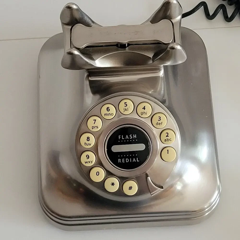 Grand Phone Silver Retro Push Button Landline Telephone CS11 Tested Pottery Barn